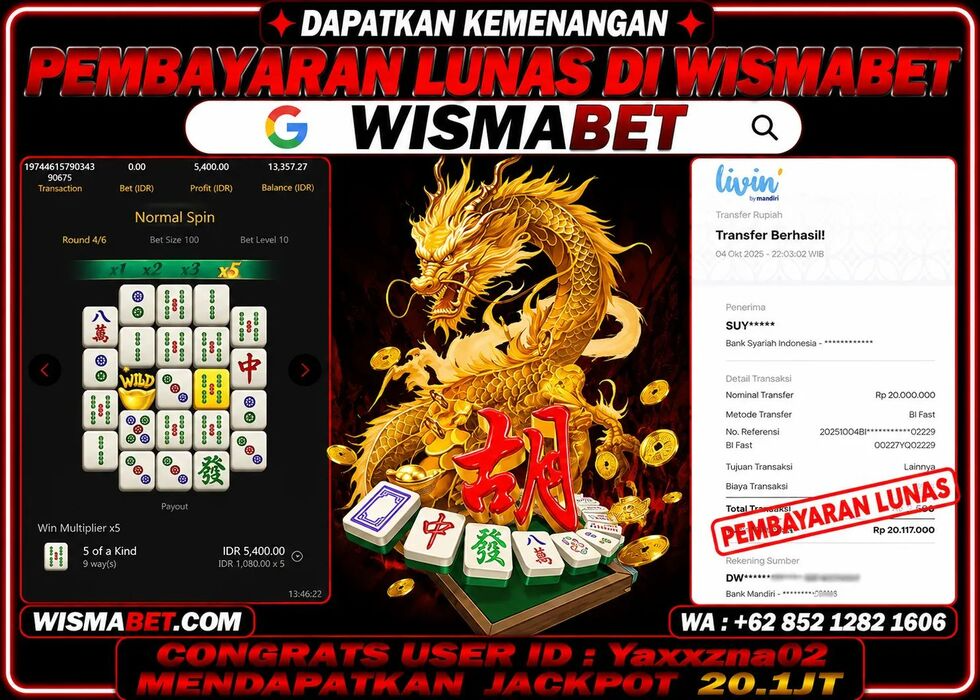 Wismabet - BUKTI KEMENANGAN Mahjong Ways 2 Rp20,117,000,- LUNAS
